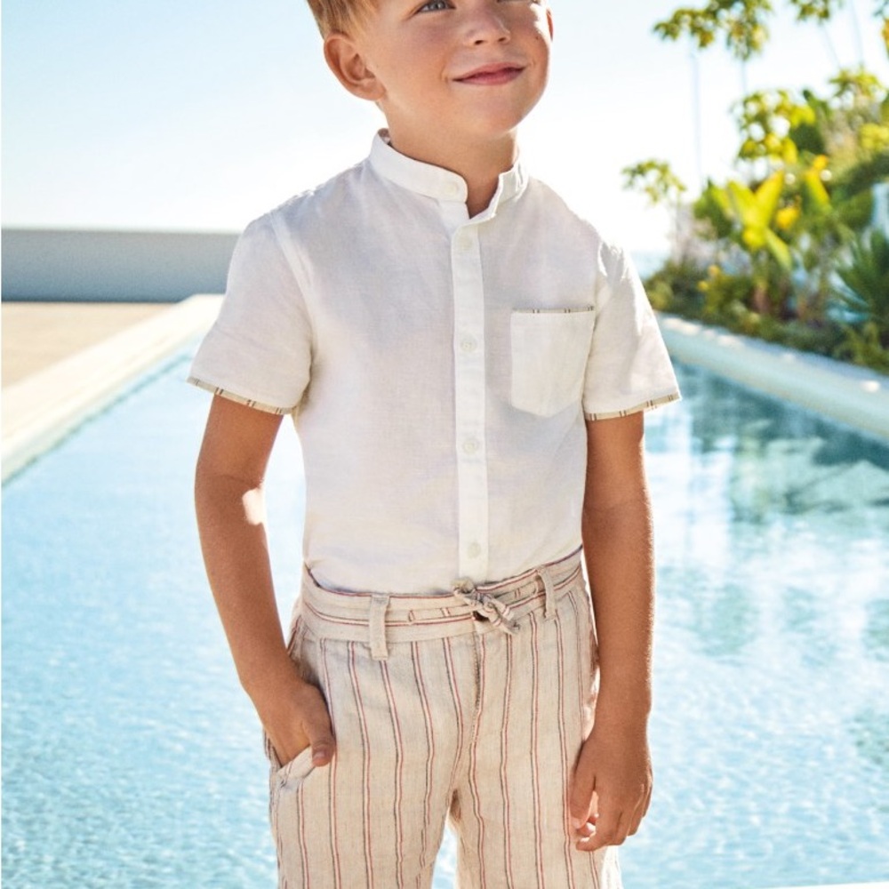 Size 7 Boys Mayoral White Matching Set Button Down Shirt